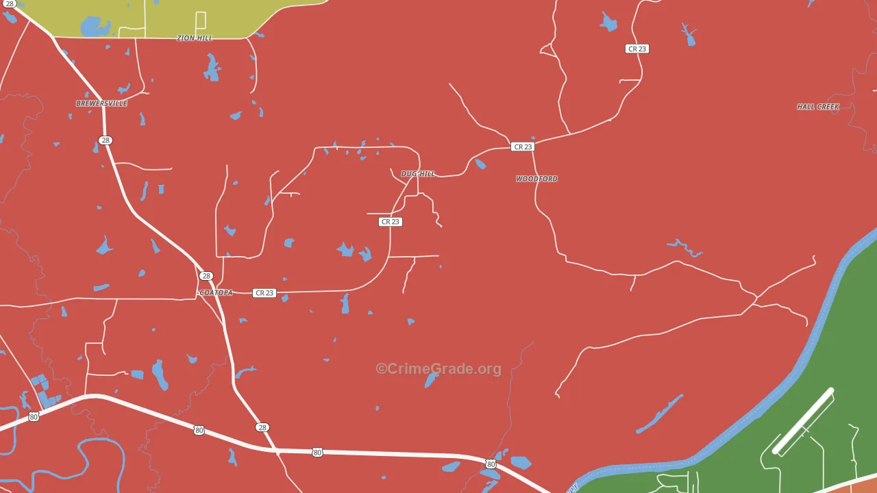 Woodford, AL Map of Arson Rates
