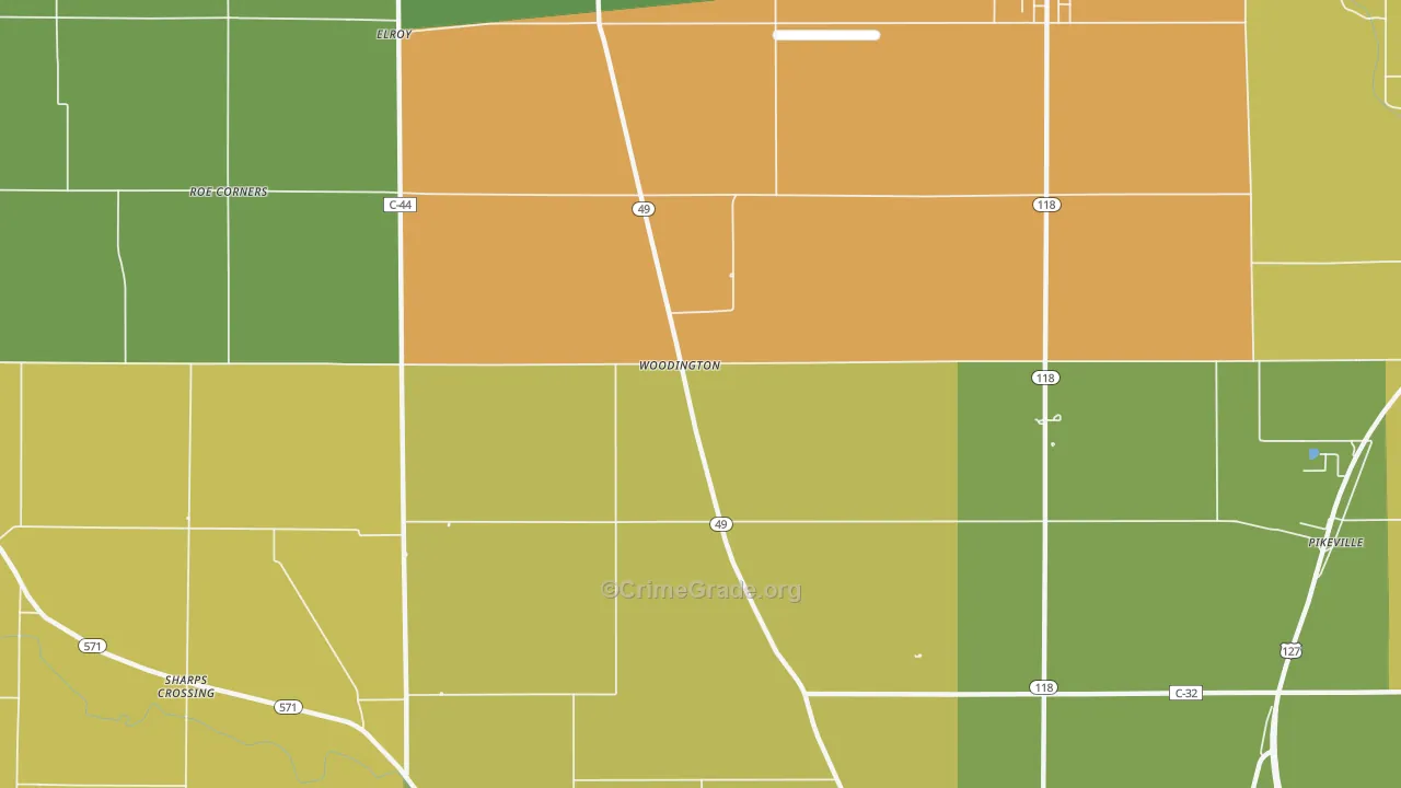 Woodington, OH Map of Arson Rates