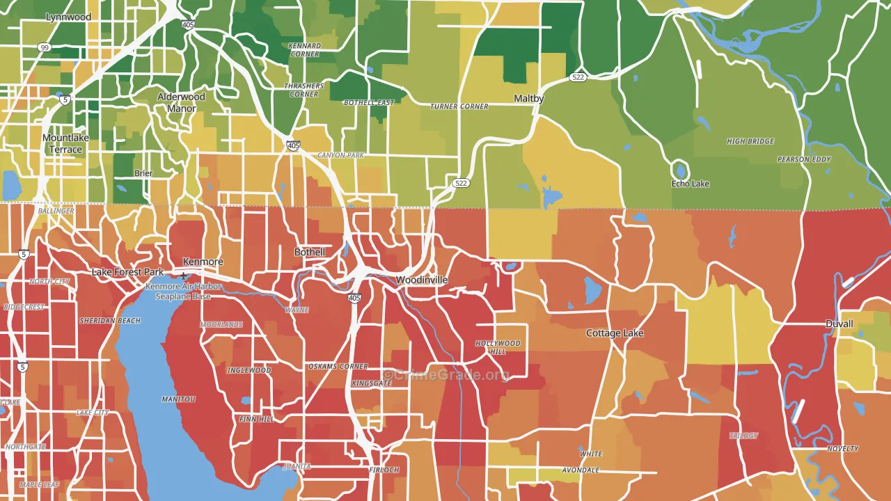 Woodinville, WA Map of Arson Rates