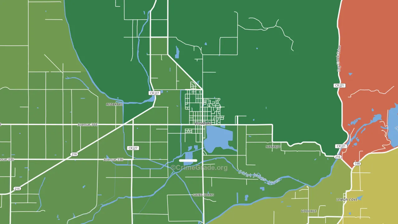 Woodlake, CA Map of Arson Rates