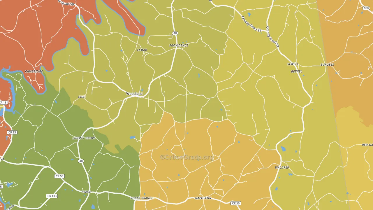 Woodland, AL Map of Arson Rates