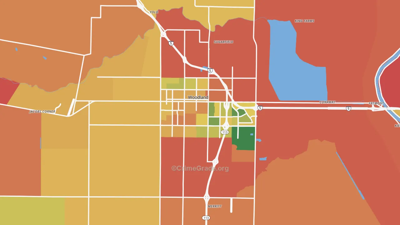 Woodland, CA Map of Arson Rates