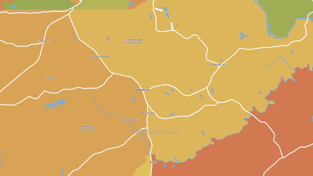 Woodland, GA Map of Arson Rates