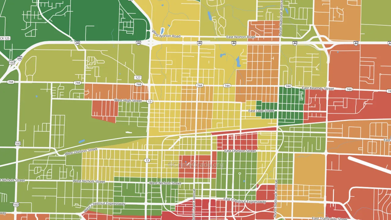Woodland Heights, Springfield, MO Map of Arson Rates