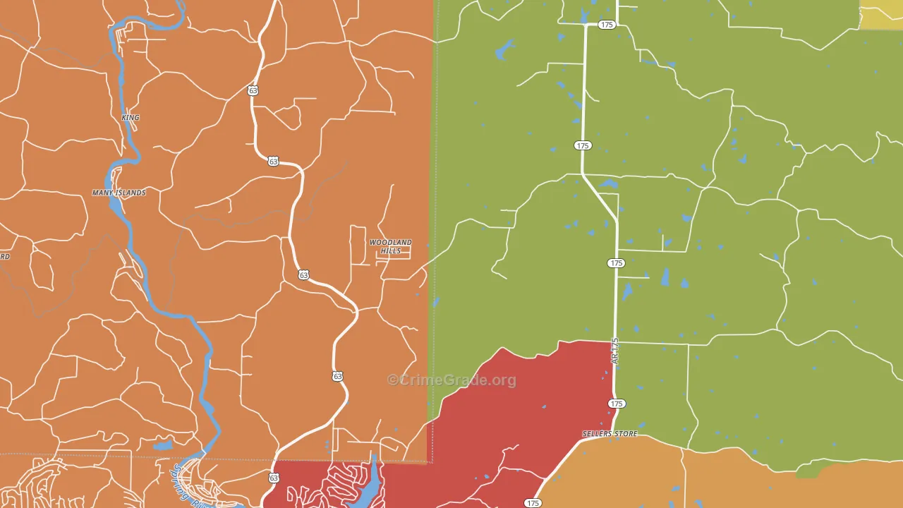 Woodland Hills, AR Map of Arson Rates