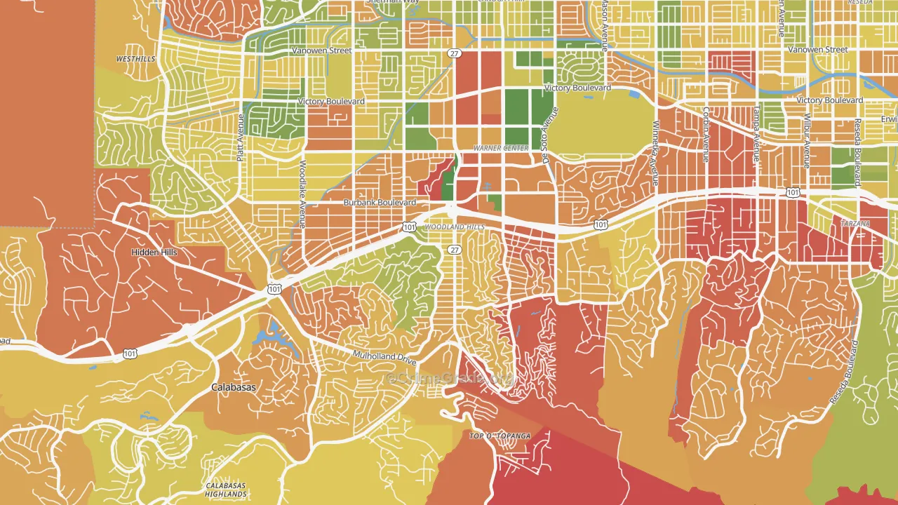 Woodland Hills, CA Map of Arson Rates
