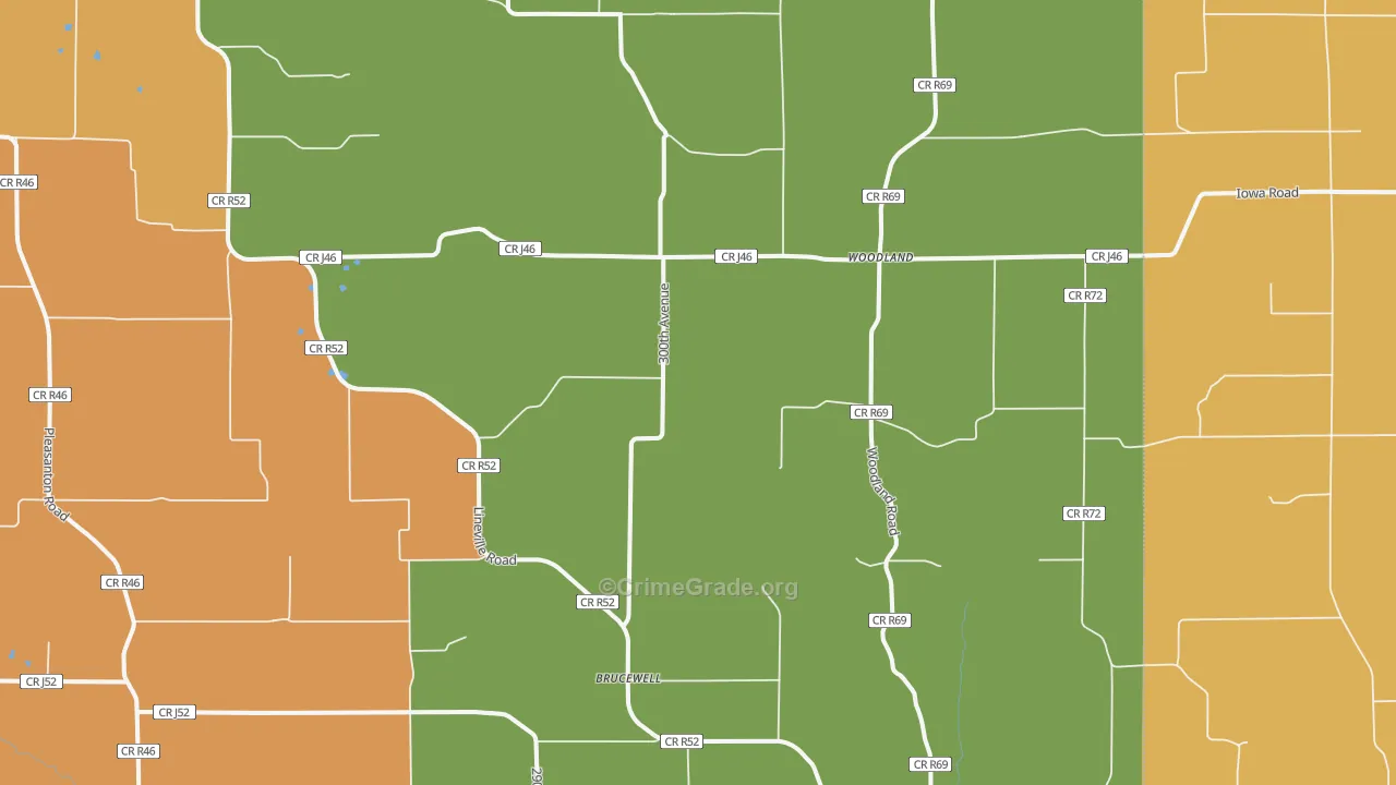 Woodland, IA Map of Arson Rates