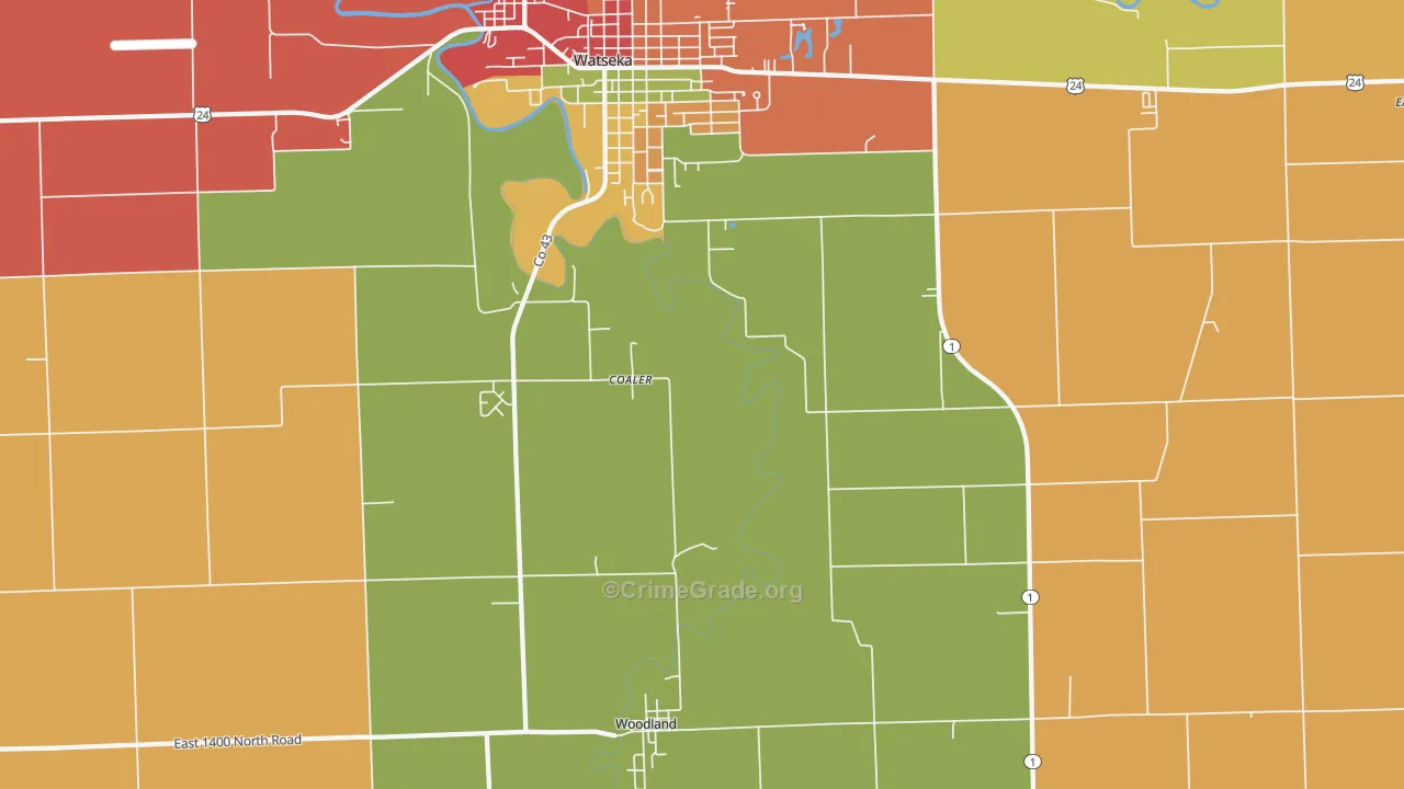 Woodland, IL Map of Arson Rates