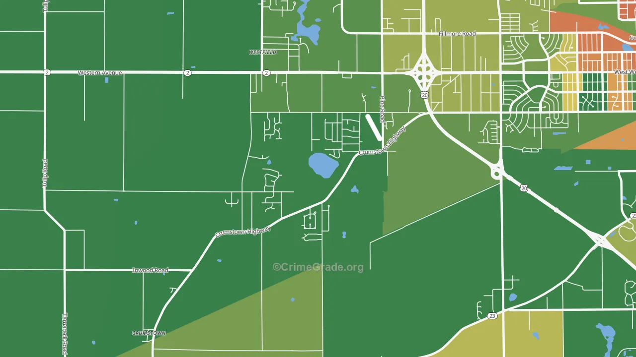 Woodland, IN Map of Arson Rates