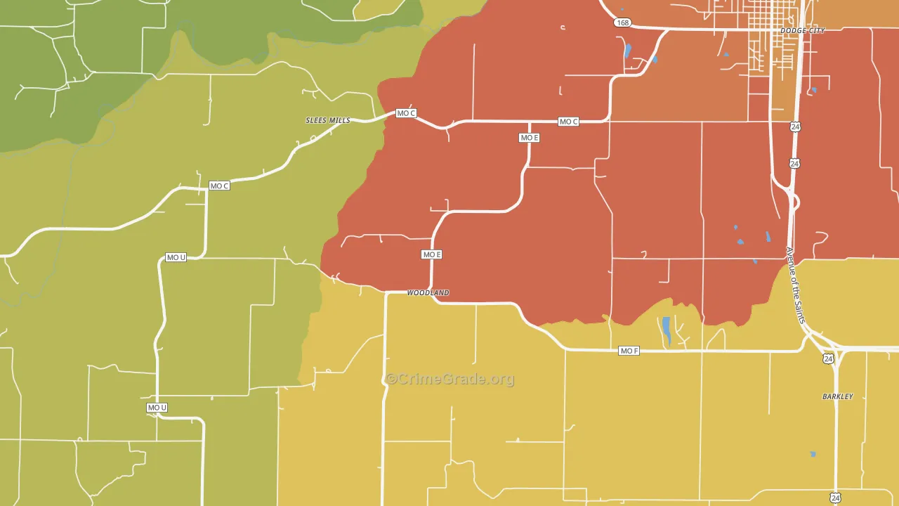 Woodland, MO Map of Arson Rates