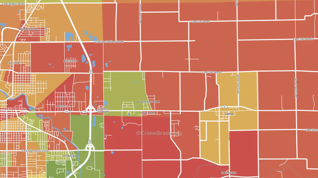 Woodland Park, IN Map of Arson Rates