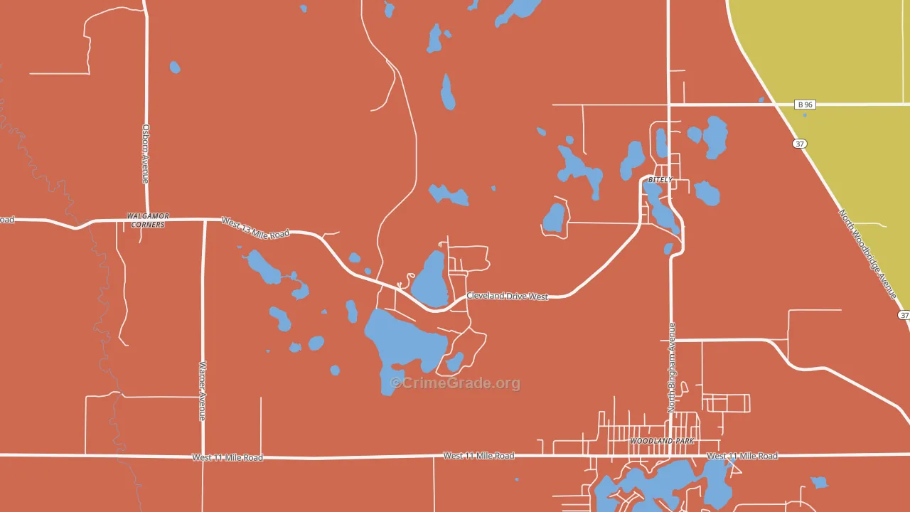 Woodland Park, MI Map of Arson Rates