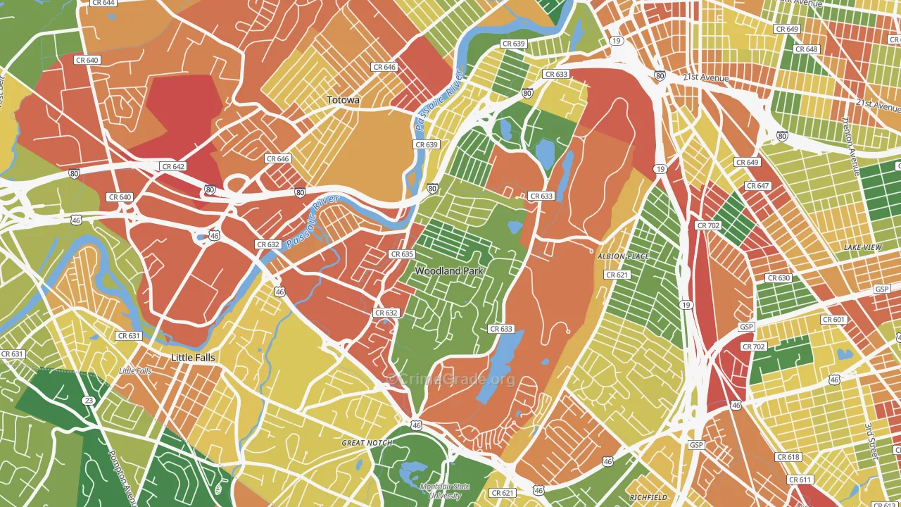 Woodland Park, NJ Map of Arson Rates