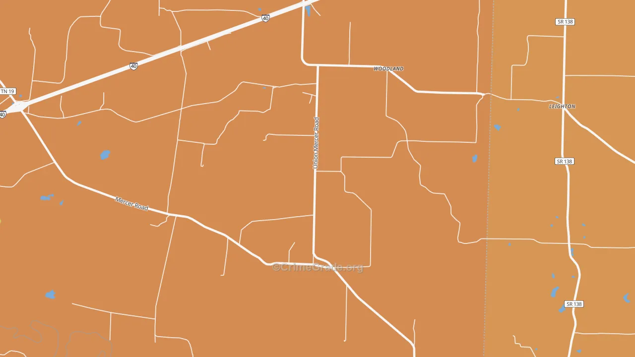 Woodland, TN Map of Arson Rates