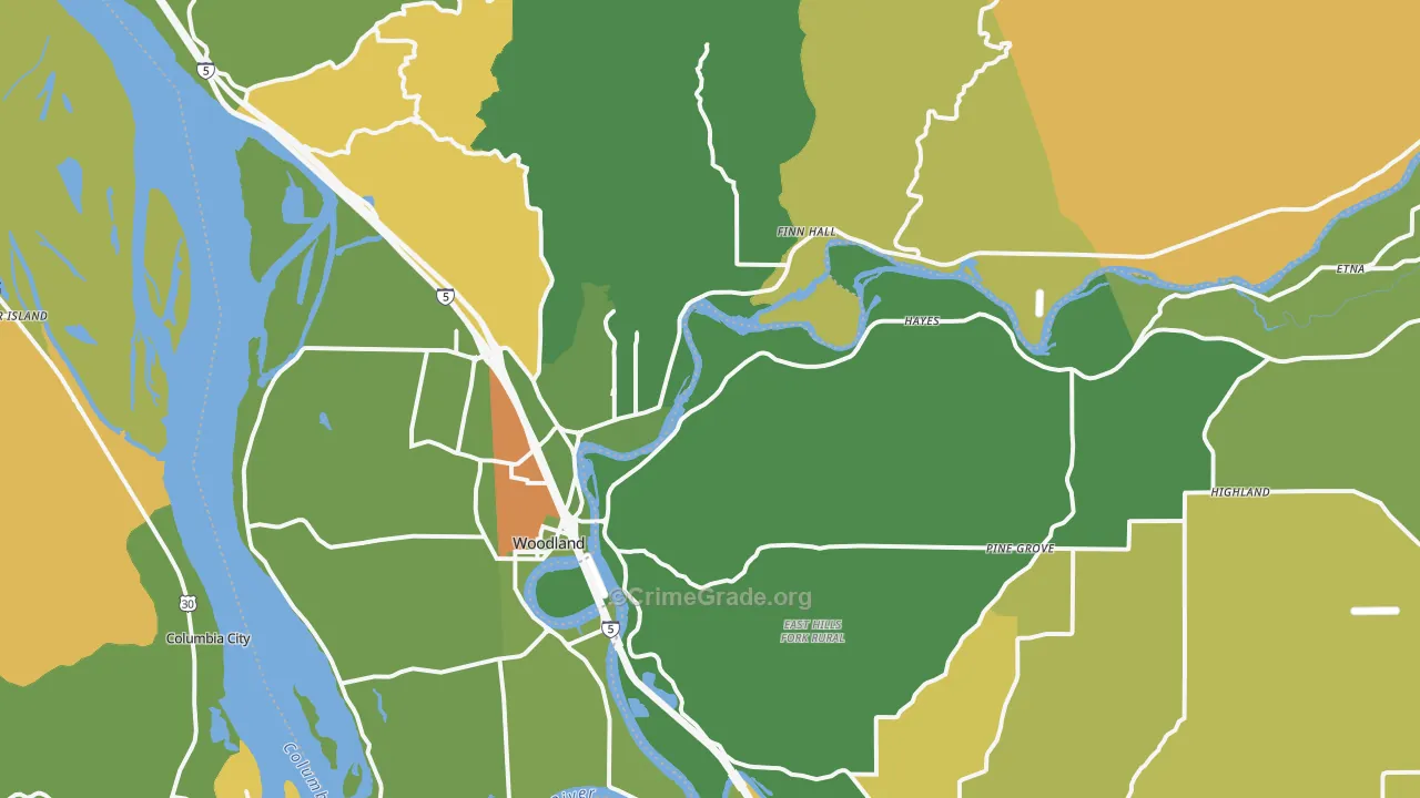 Woodland, WA Map of Arson Rates