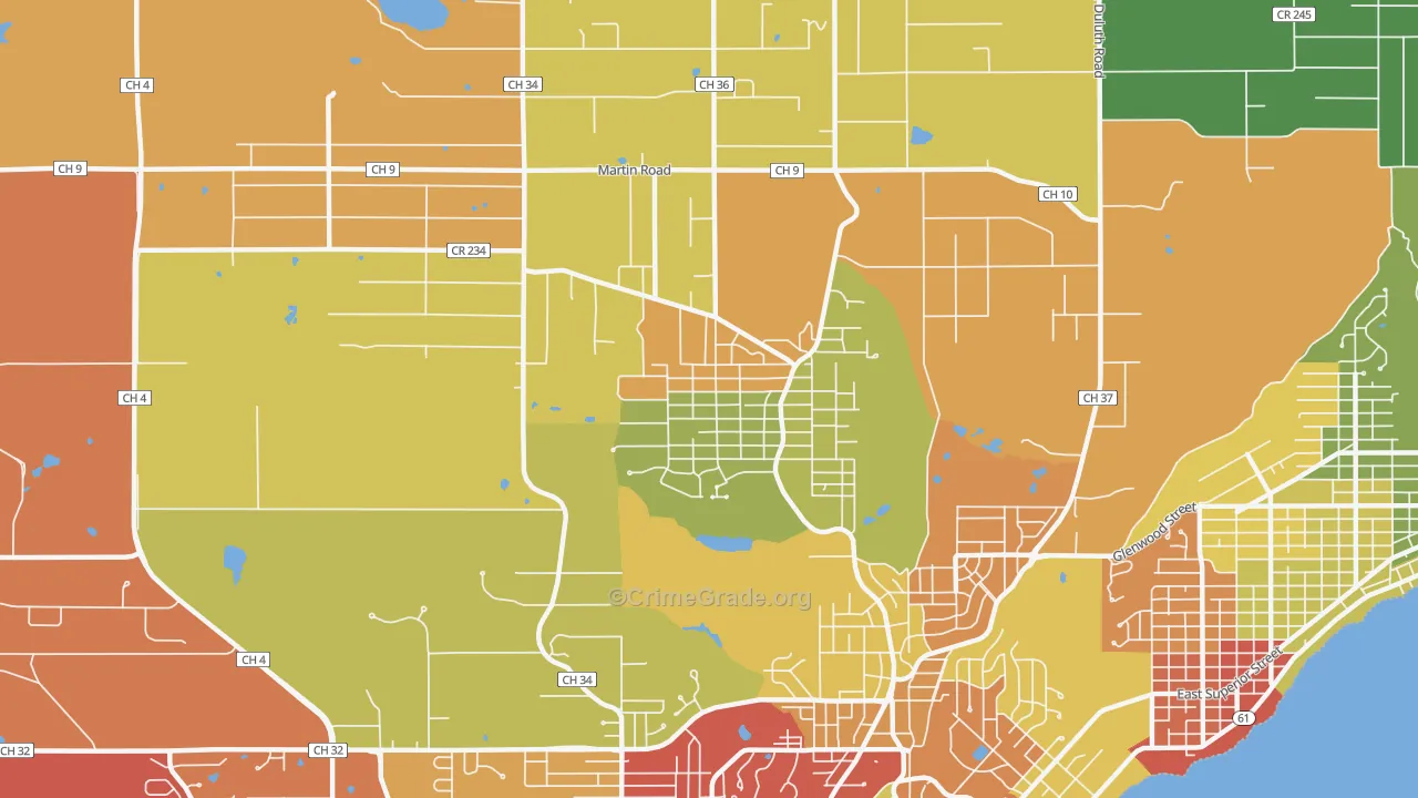 Woodlands-Pleasantview, Duluth, MN Map of Arson Rates