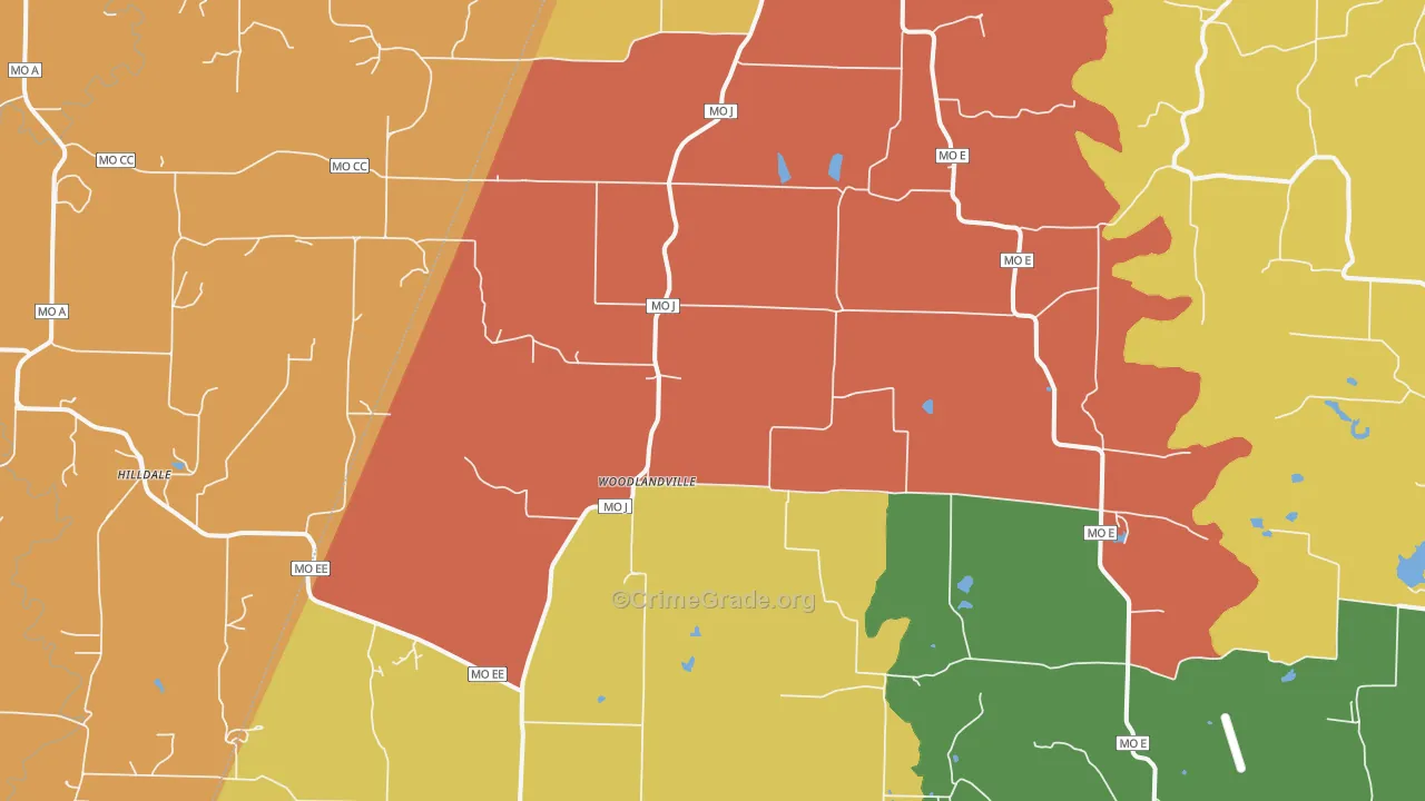 Woodlandville, MO Map of Arson Rates