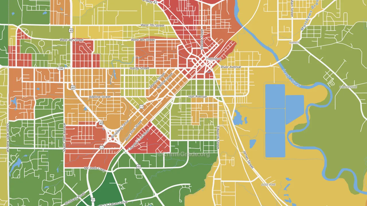 Woodlawn Court, Hattiesburg, MS Map of Arson Rates
