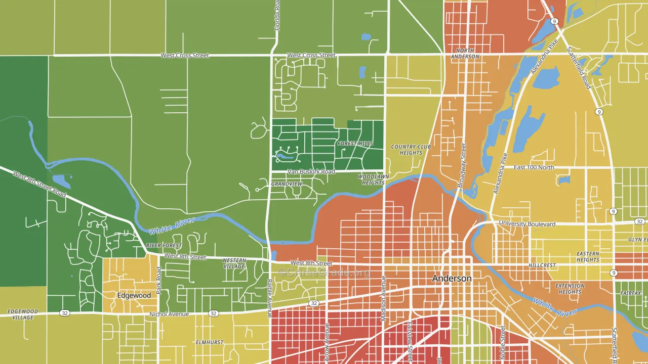 Woodlawn Heights, IN Map of Arson Rates