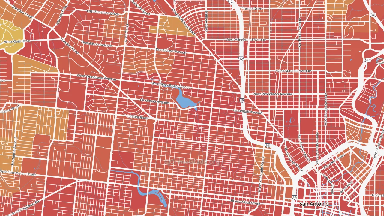 Woodlawn Lake, San Antonio, TX Map of Arson Rates