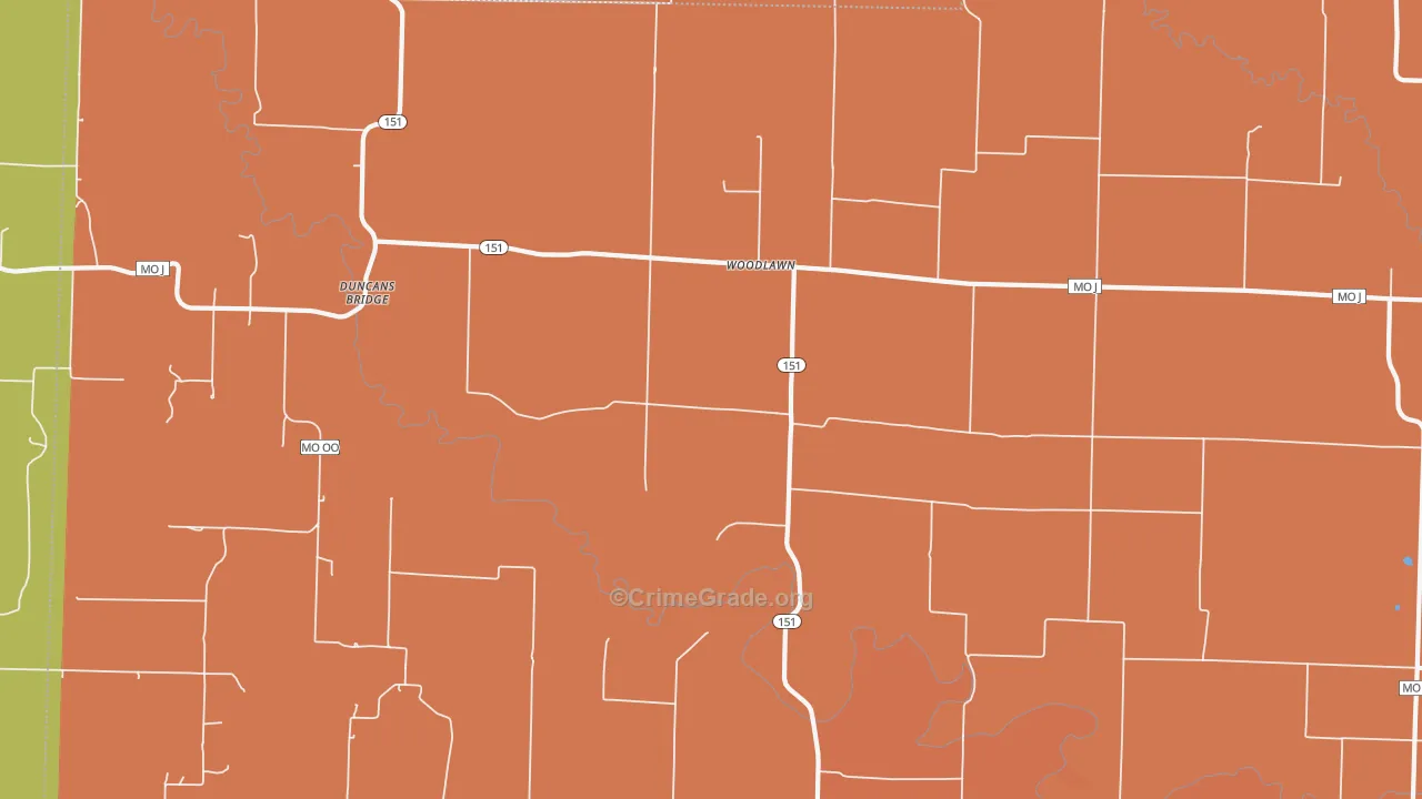 Woodlawn, MO Map of Arson Rates