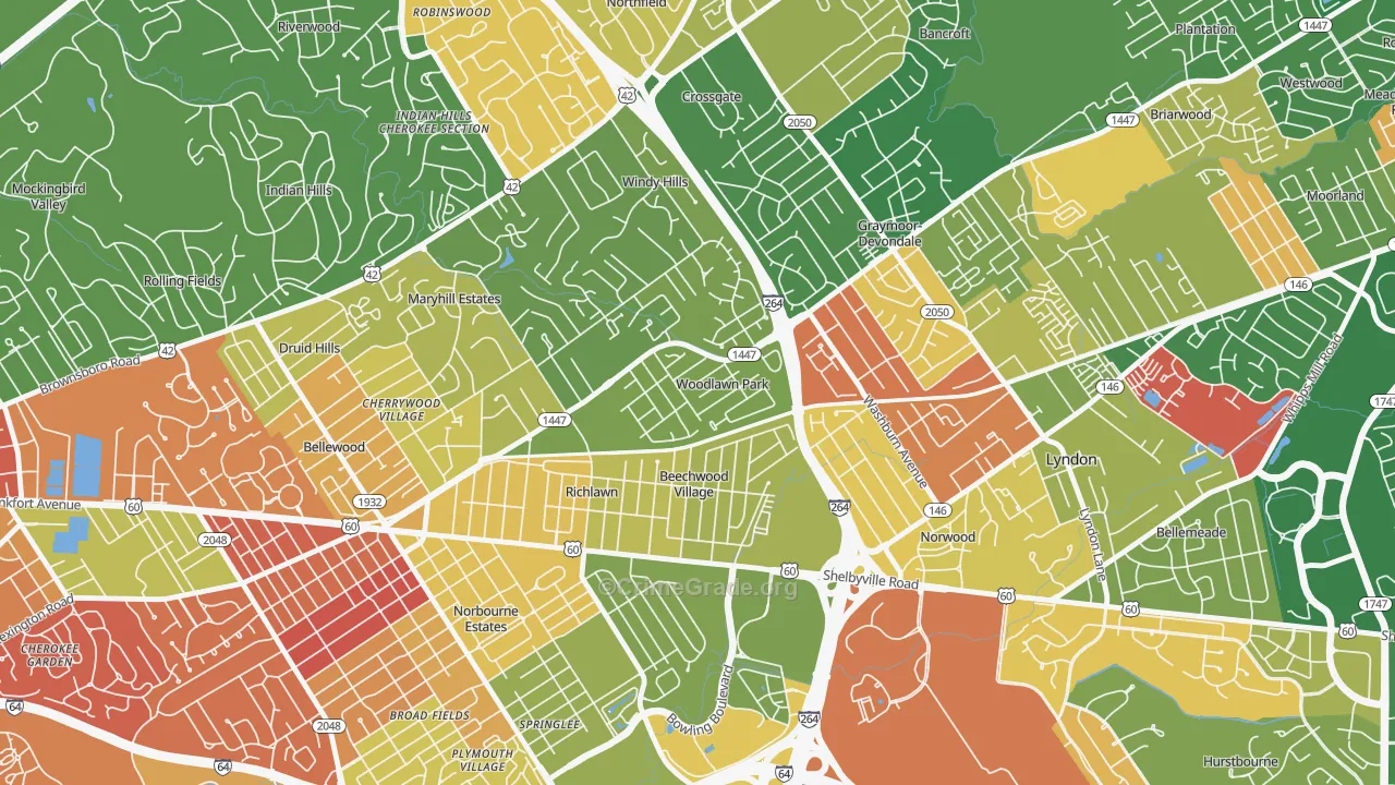 Woodlawn Park, KY Map of Arson Rates