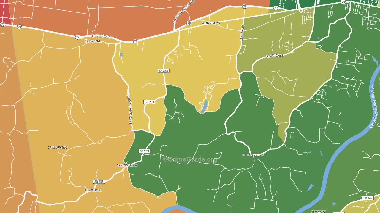 Woodlawn, TN Map of Arson Rates