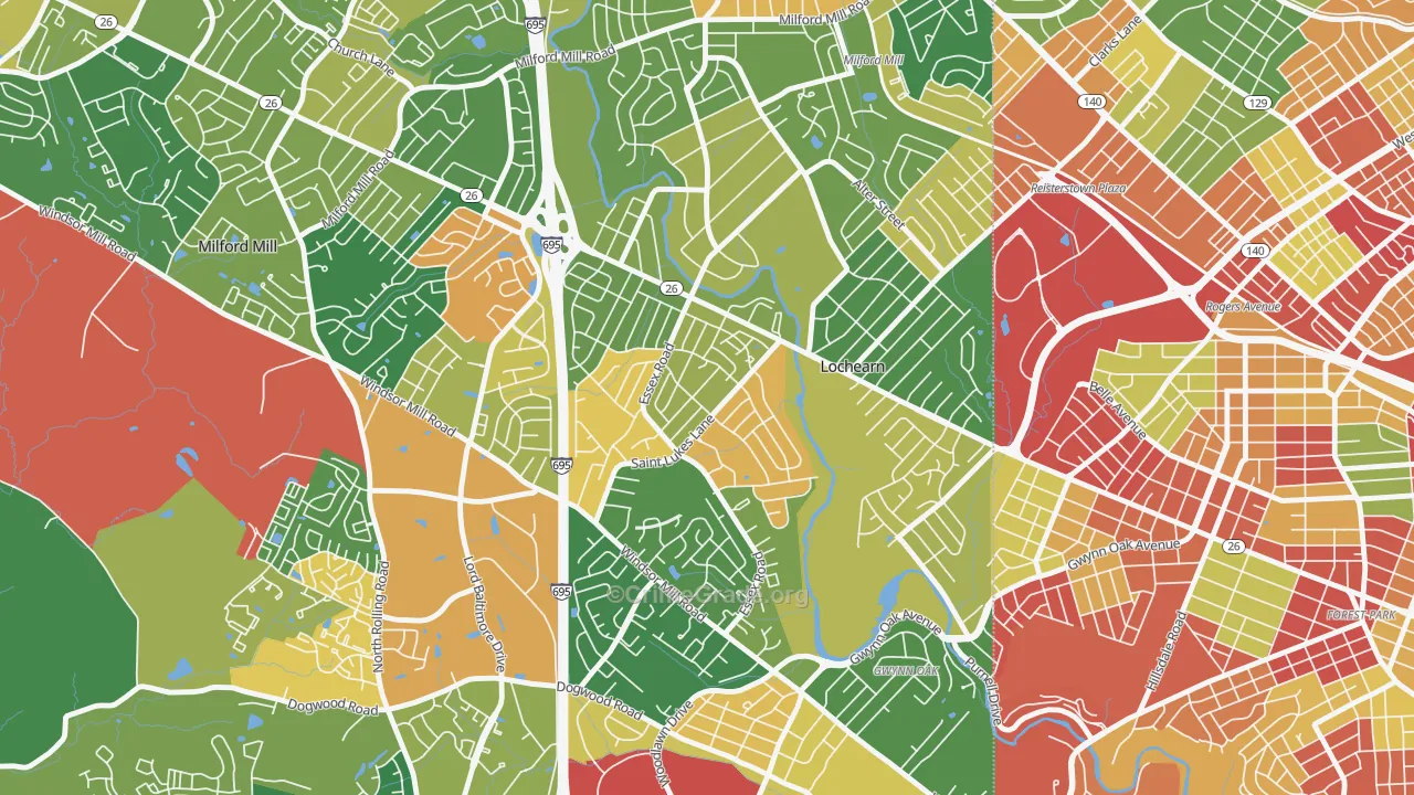 Woodmoor, Lochearn, MD Map of Arson Rates