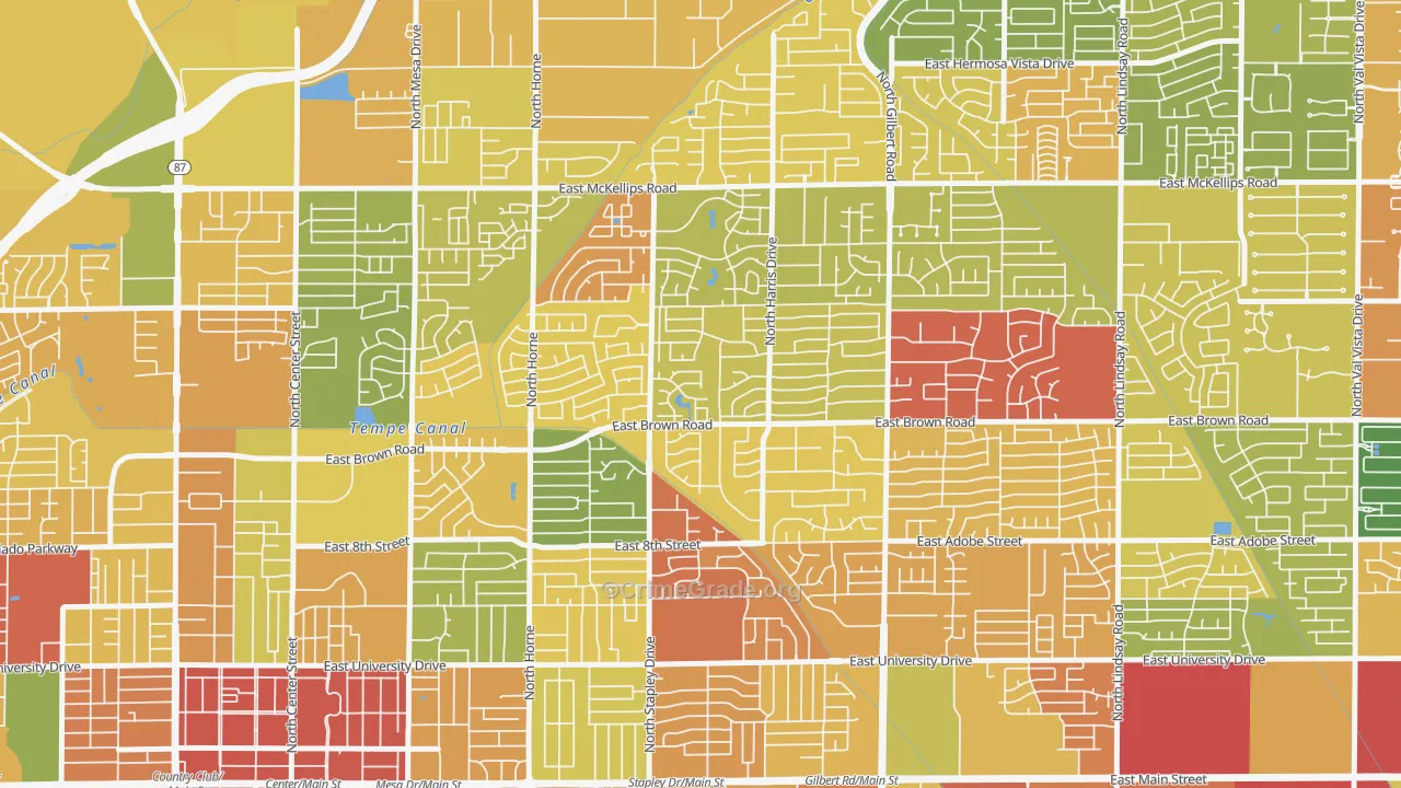 Woodridge Lakes, Mesa, AZ Map of Arson Rates