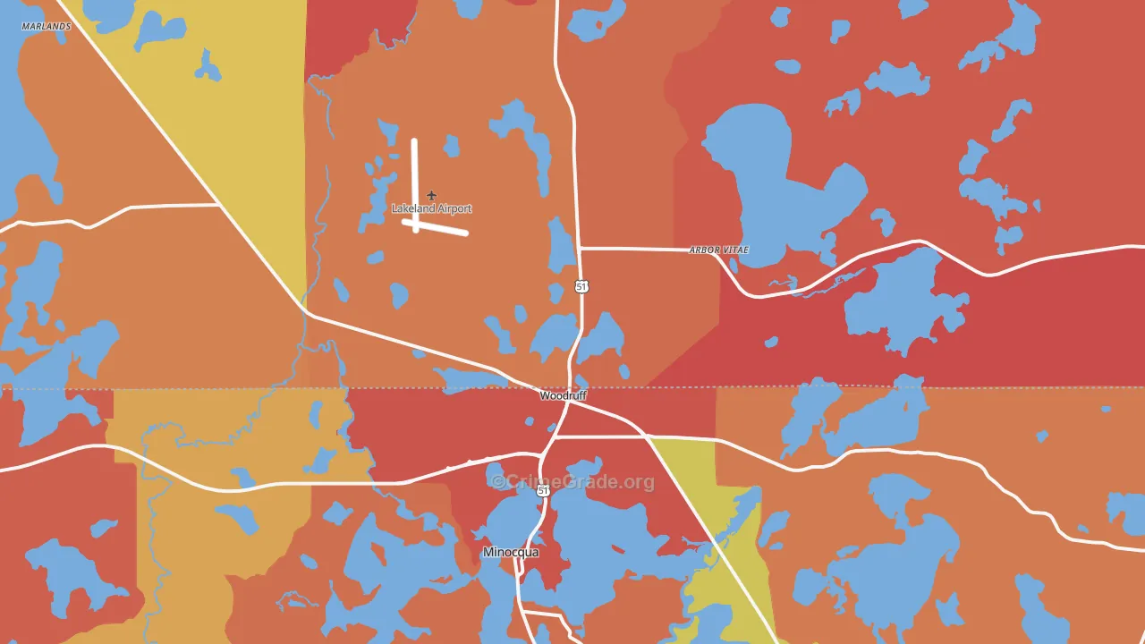 Woodruff, WI Map of Arson Rates