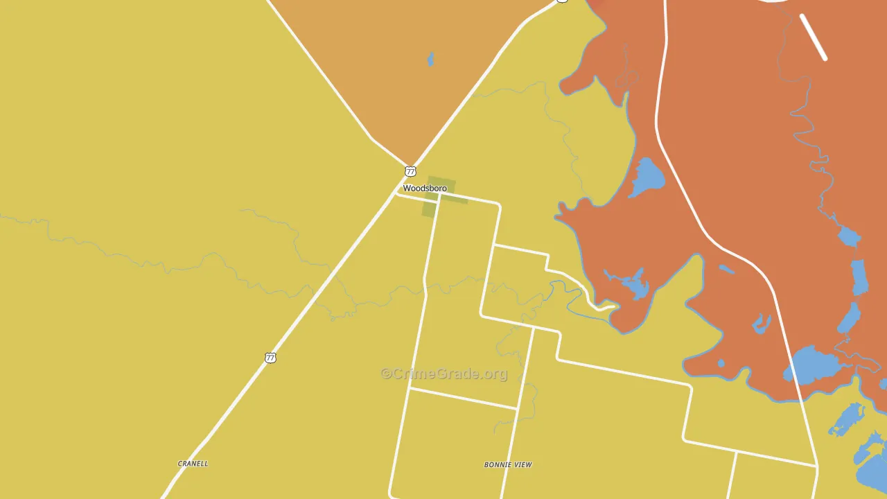 Woodsboro, TX Map of Arson Rates
