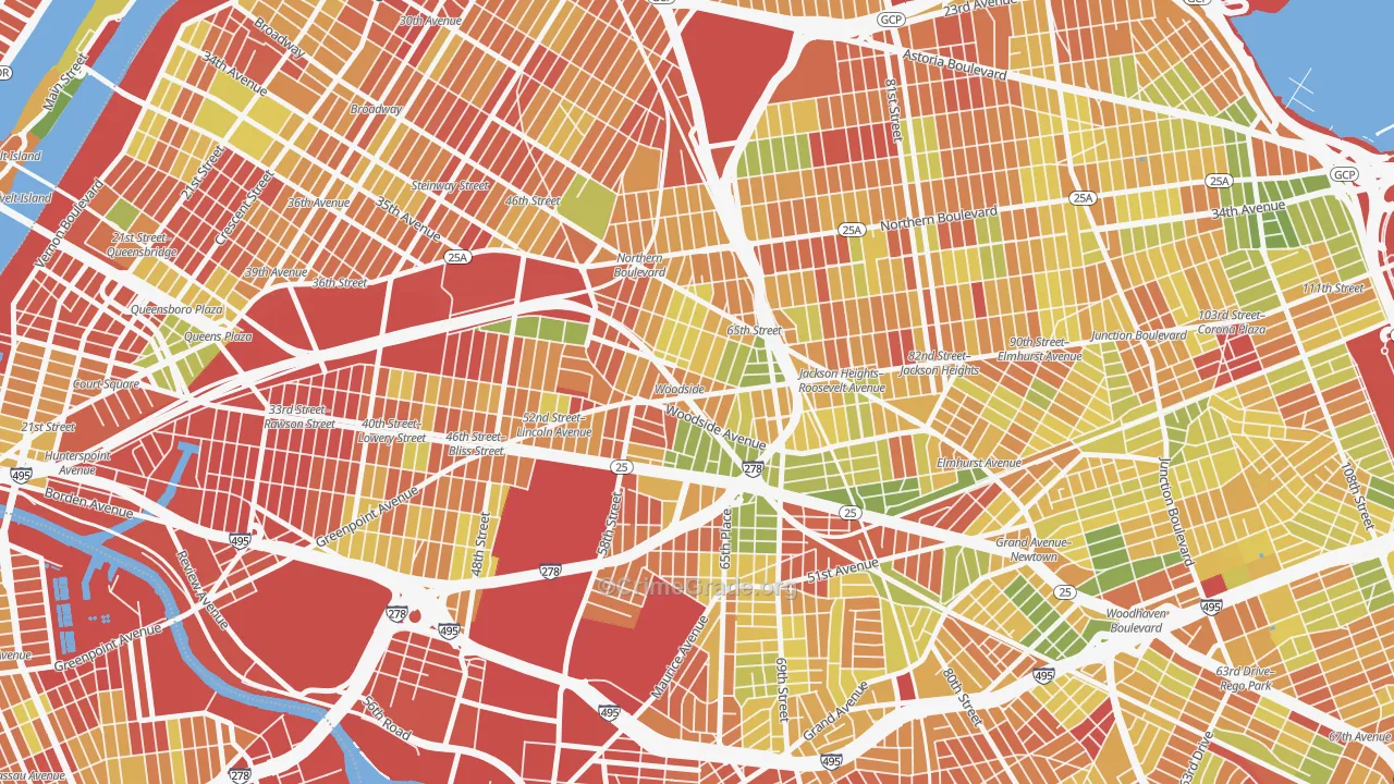 Woodside, Queens, NY Map of Arson Rates