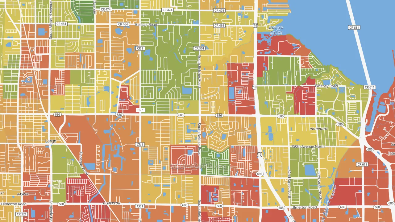 Woodside Village, Largo, FL Map of Arson Rates