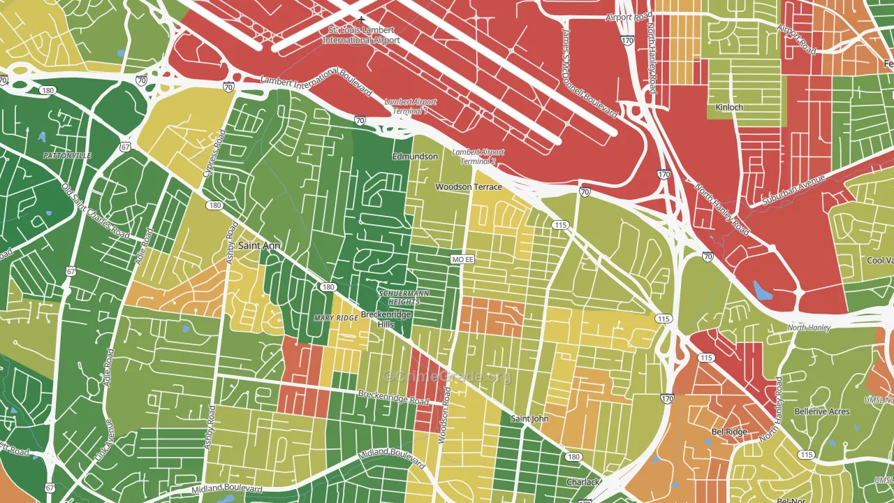Woodson Terrace, MO Map of Arson Rates