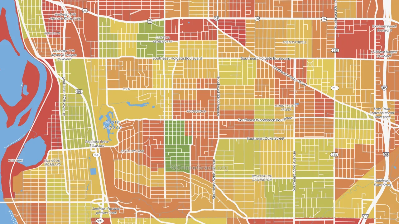 Woodstock, Portland, OR Map of Arson Rates
