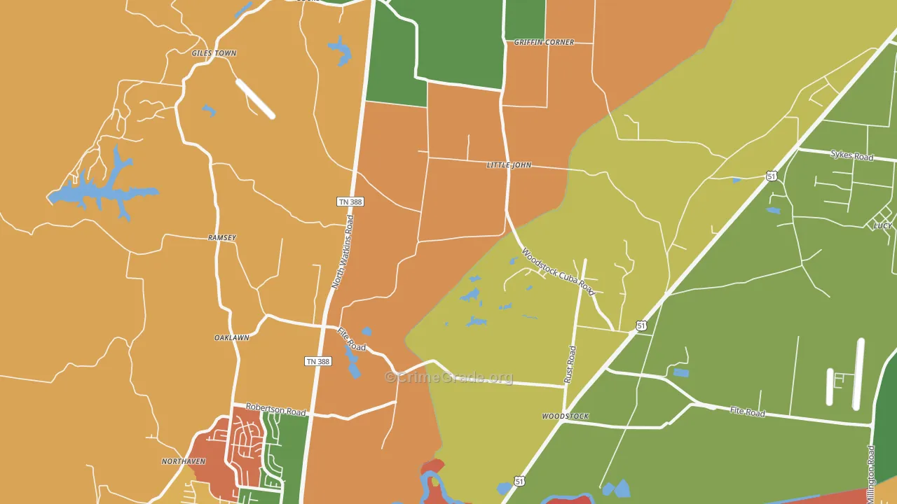 Woodstock, TN Map of Arson Rates