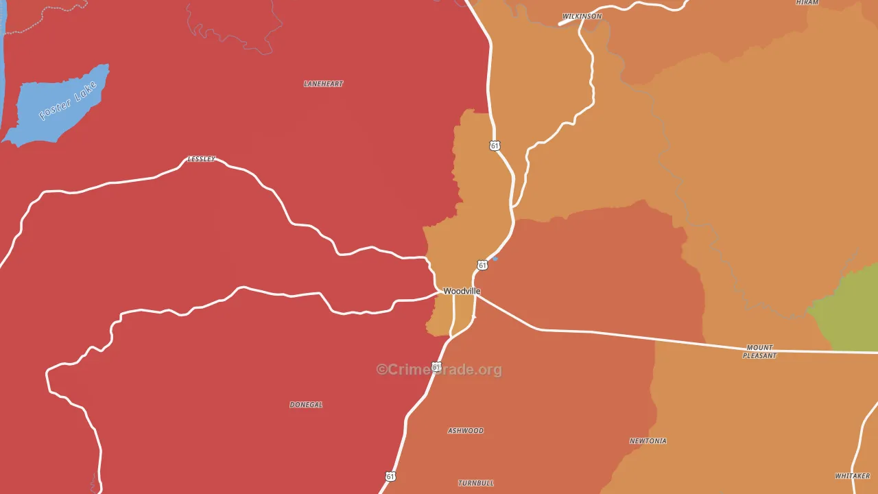 Woodville, MS Map of Arson Rates