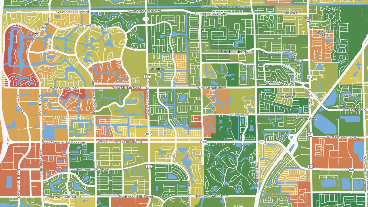 Woodville, North Lauderdale, FL Map of Arson Rates