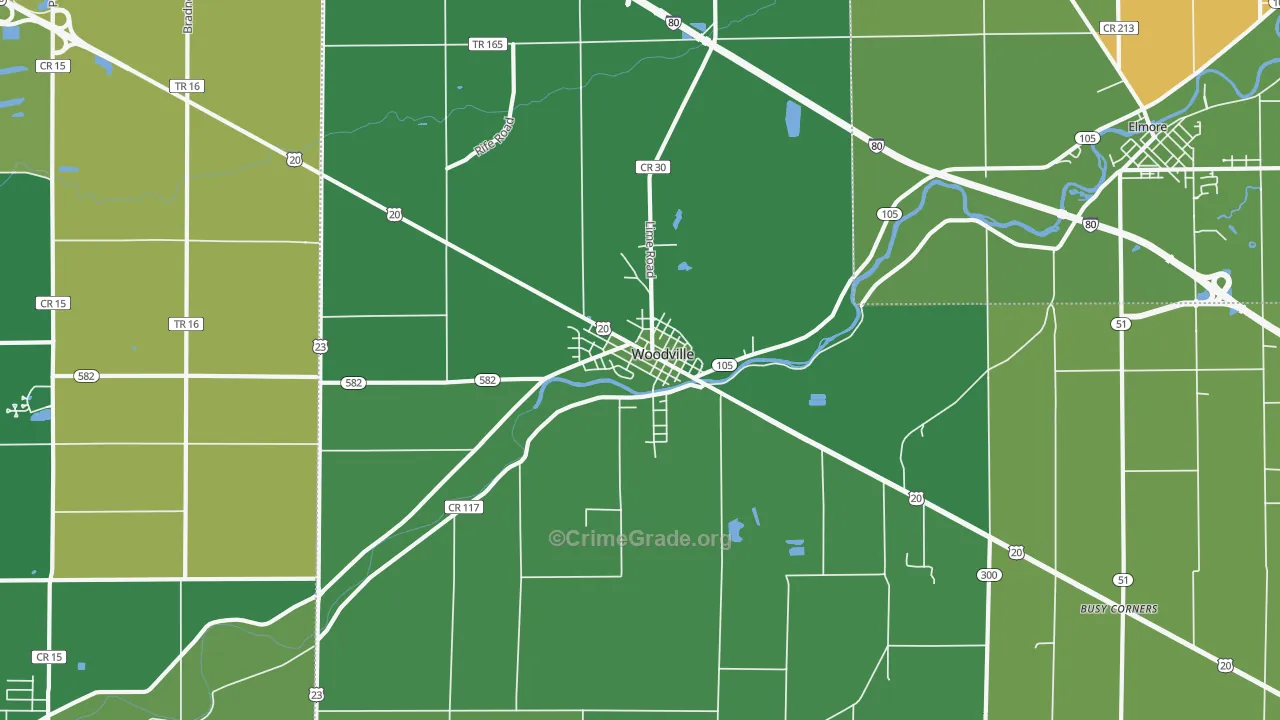 Woodville, OH Map of Arson Rates