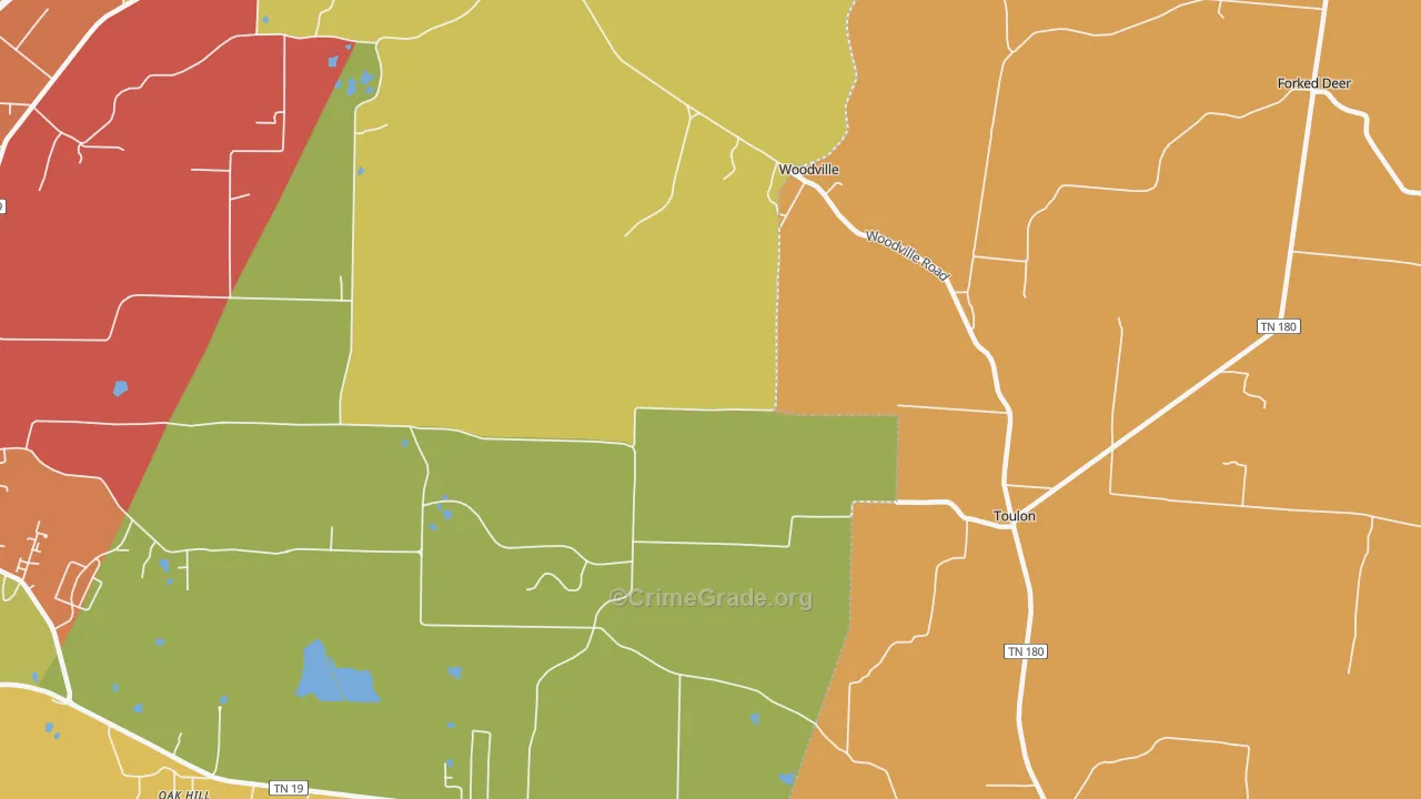 Woodville, TN Map of Arson Rates