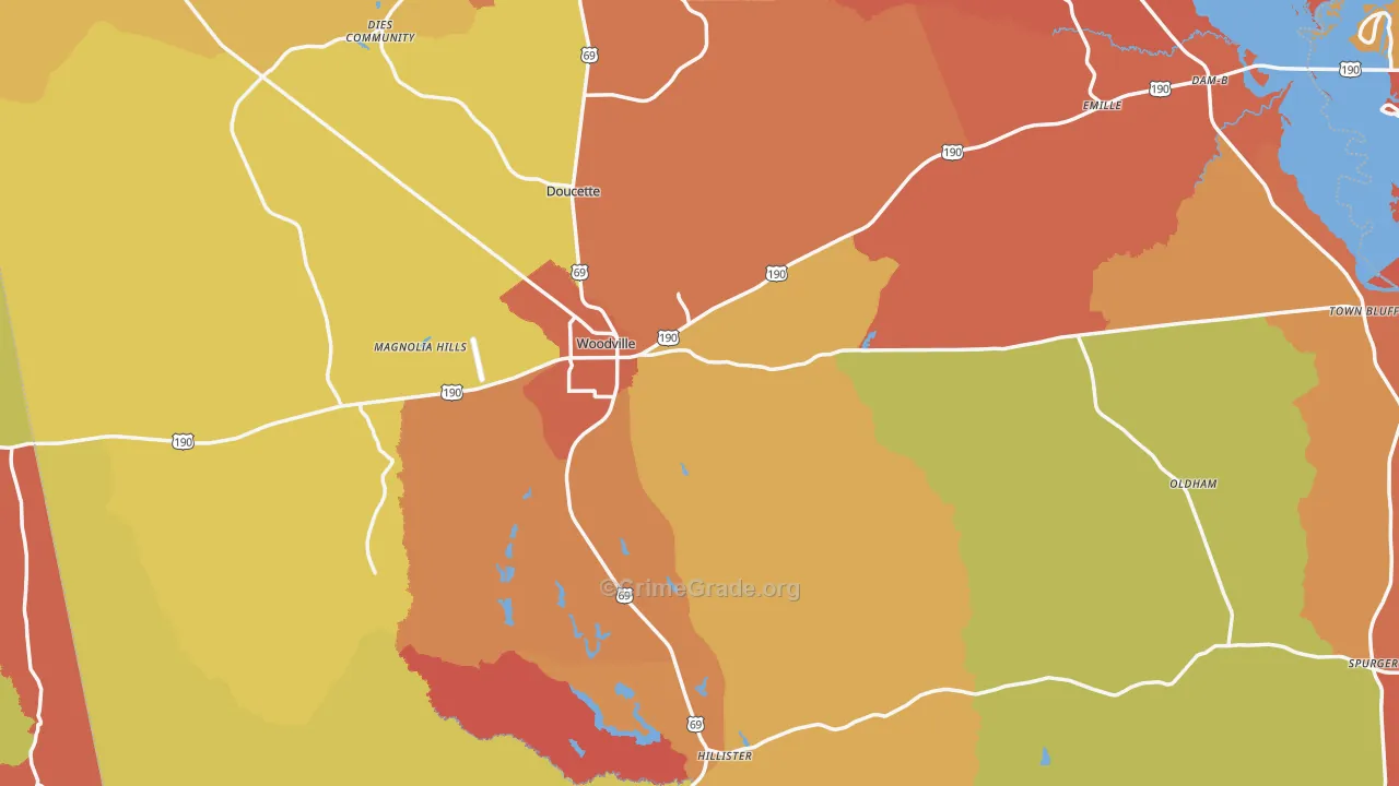 Woodville, TX Map of Arson Rates