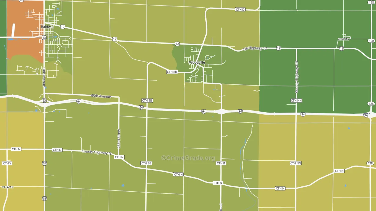 Woodville, WI Map of Arson Rates