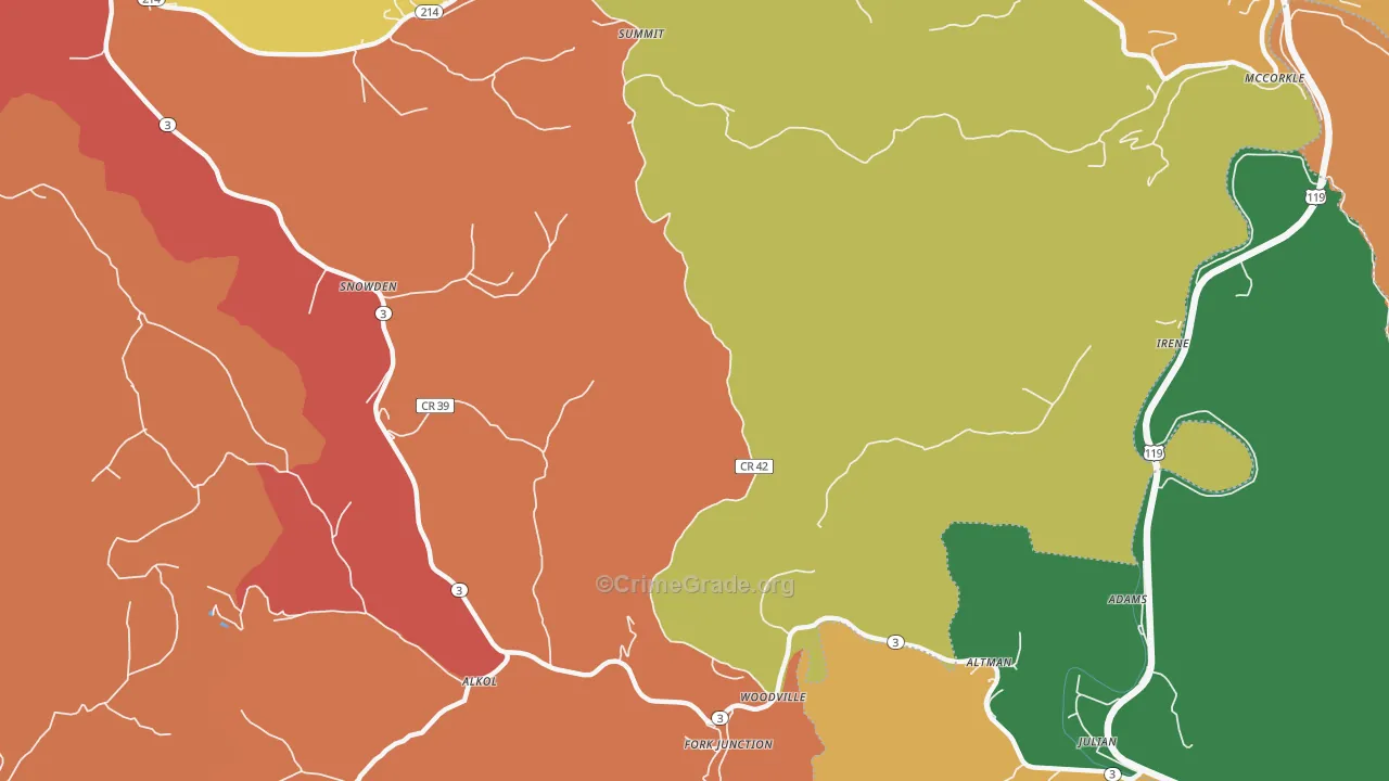 Woodville, WV Map of Arson Rates