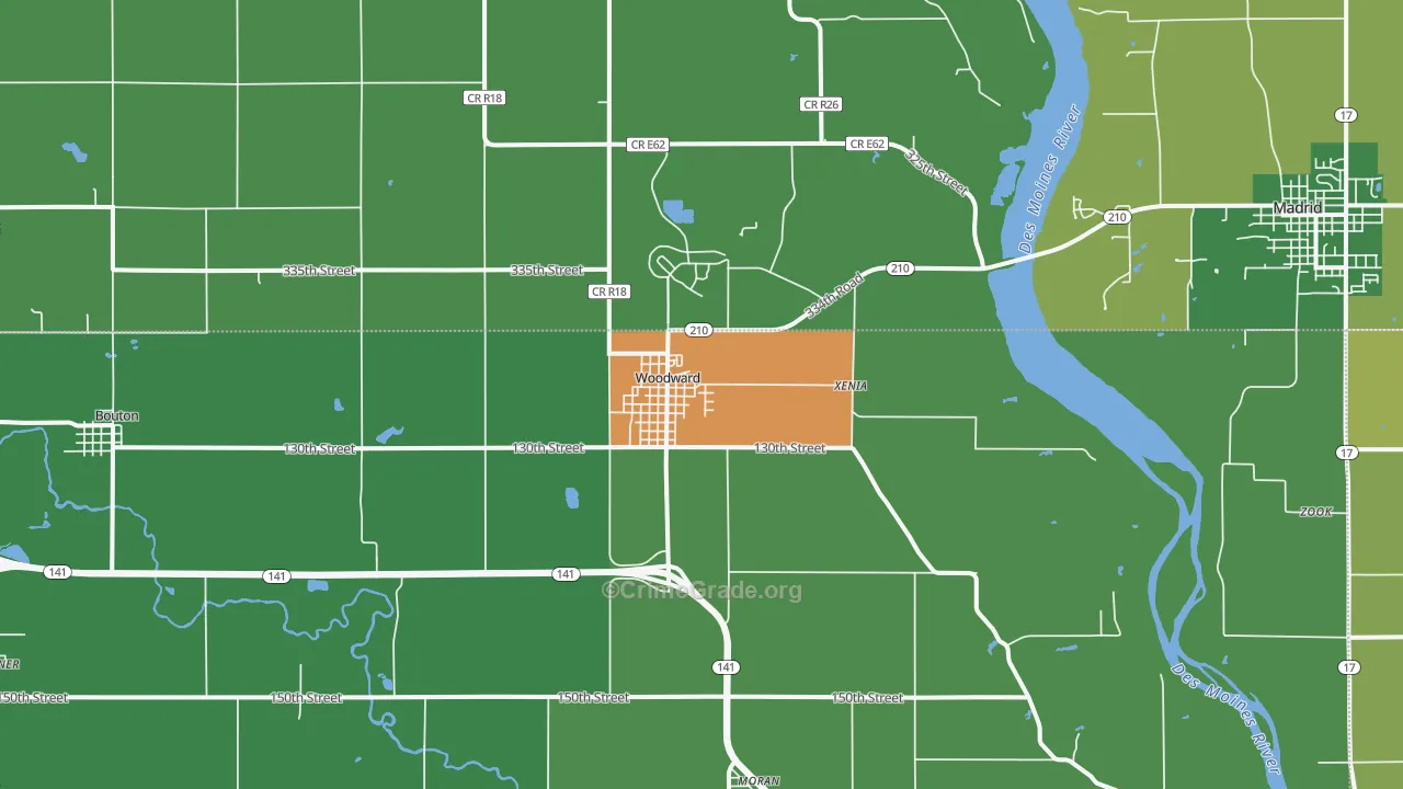 Woodward, IA Map of Arson Rates