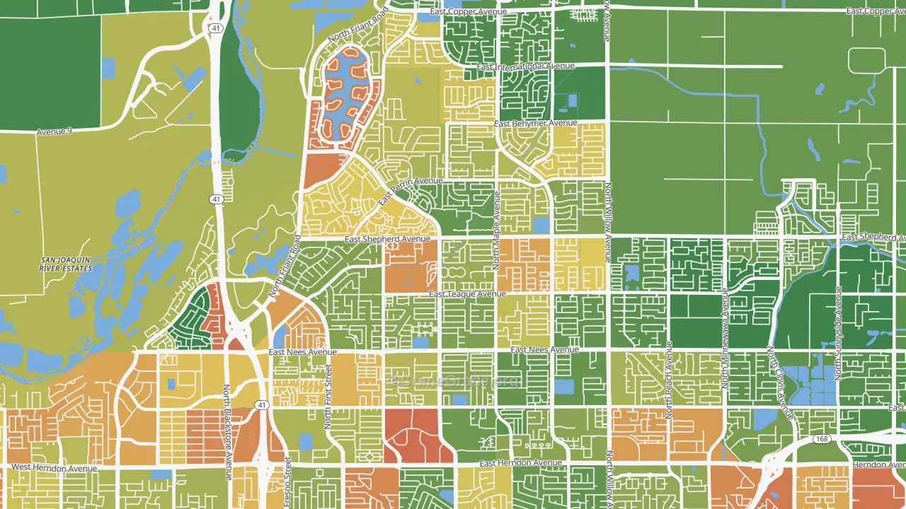 Woodward Park, Fresno, CA Map of Arson Rates