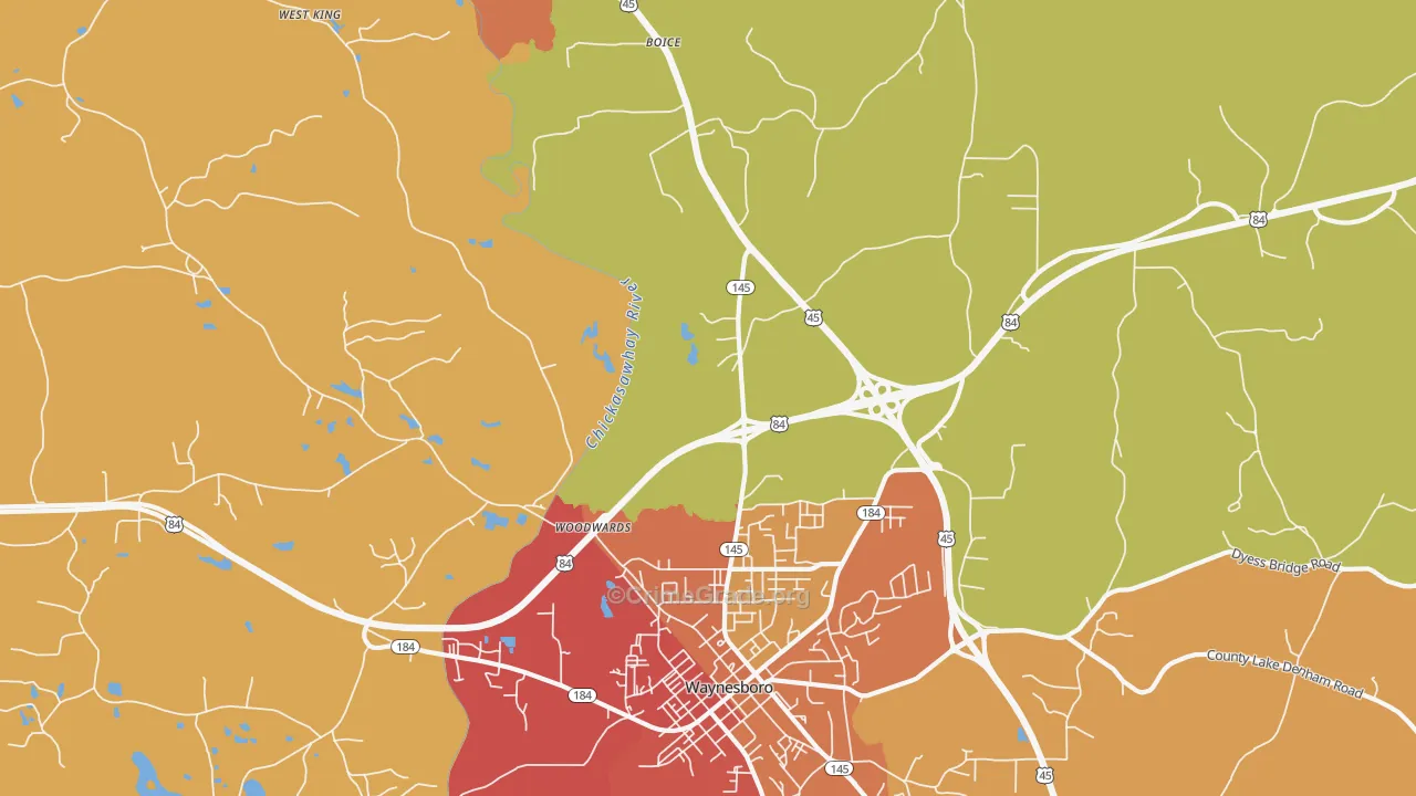 Woodwards, MS Map of Arson Rates