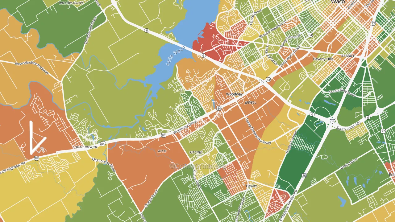 Woodway, TX Map of Arson Rates