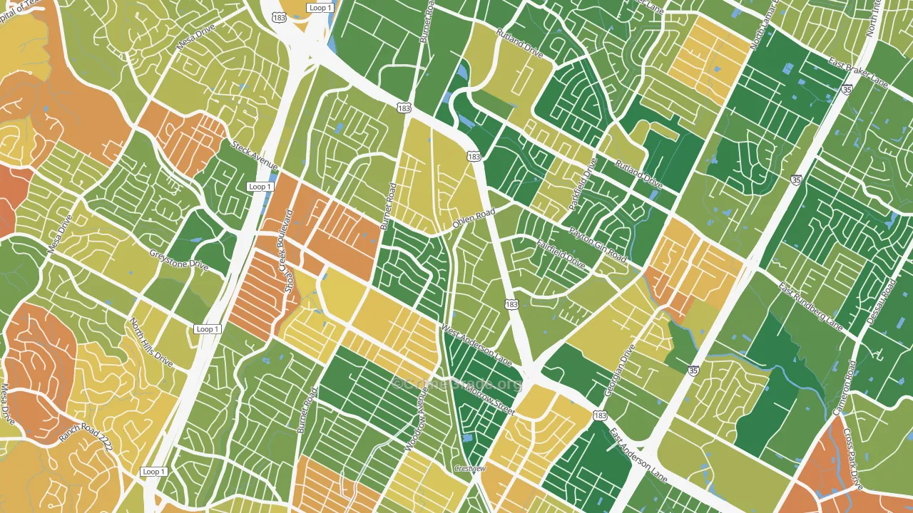 Wooten, Austin, TX Map of Arson Rates