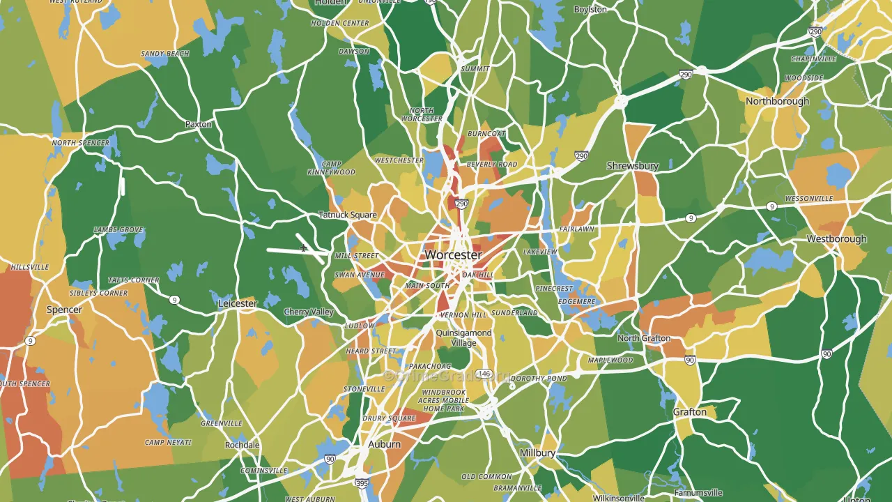Worcester, MA Map of Arson Rates