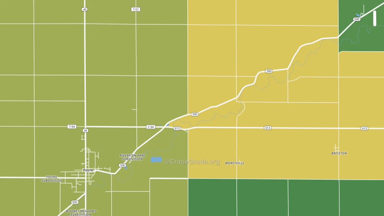 Worstville, OH Map of Arson Rates